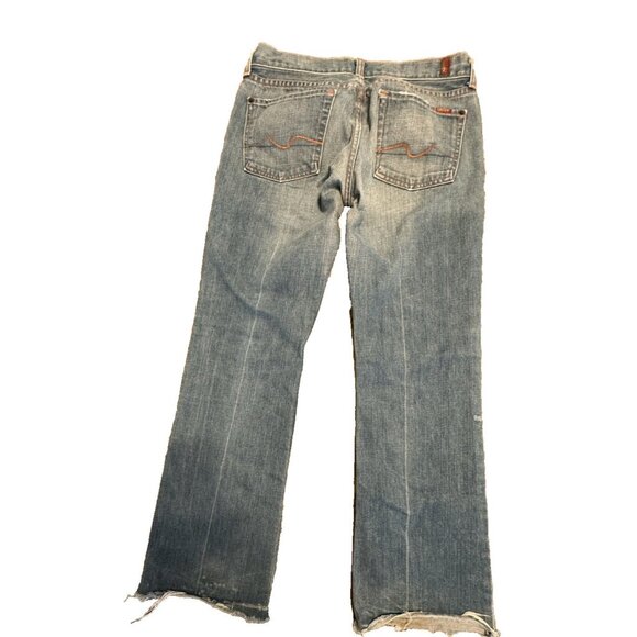 VTG 7 for all mankind jeans Light Wash Split Raw Hem USA Straight Leg Bootcut - Picture 13 of 13